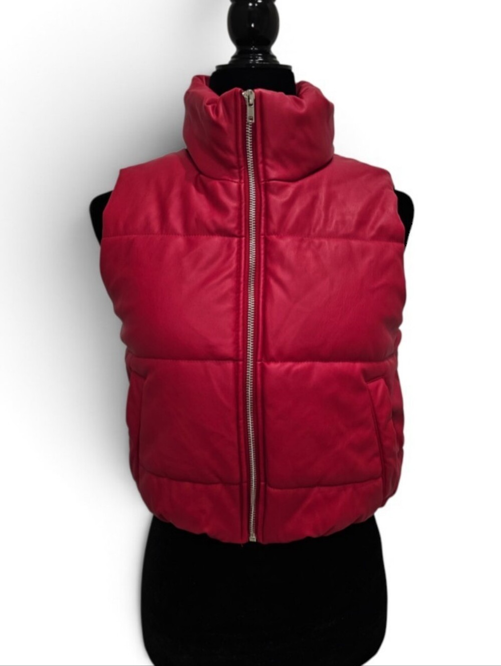 ambiance, Red Faux Leather Puffer Vest, Size Small